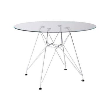 Imagem de Mesa Eames Ferro Branco Tampo Redondo Vidro 90cm - Up Home