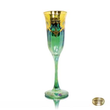 Imagem de Taça Champagne Cristal Italiano Verde Guirlandas em Ouro - LUXdécor
