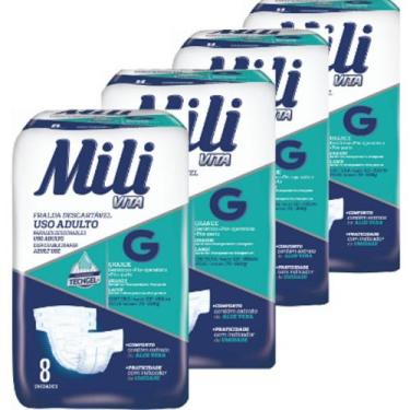 Imagem de Fralda Geriatrica Mili Vita Adulto  Tamanho G  4 Pacotes de 8 un   Tot