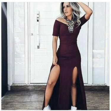 Imagem de Vestido Longo Decote Canoa  Dupla Fenda Na Perna Plus Size - innvistam