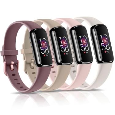 Imagem de Pacote com 4 pulseiras para Fitbit Luxe, pulseira de substituição de silicone macio para Fitbit Luxe/Luxe, edição especial, monitor fitness feminino e masculino (rosa claro/luz das estrelas/violeta
