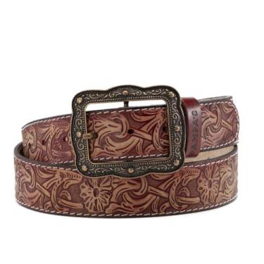 Imagem de Cinto Country Estonado Textura Floral em Couro Feminino Masculino - Pa