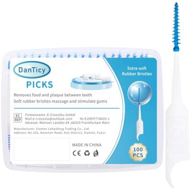 Imagem de DanTicy Escova interdental de silicone macio, suspensórios e escova corretiva, palhetas descartáveis adaptáveis para limpeza de dentes (100 peças)