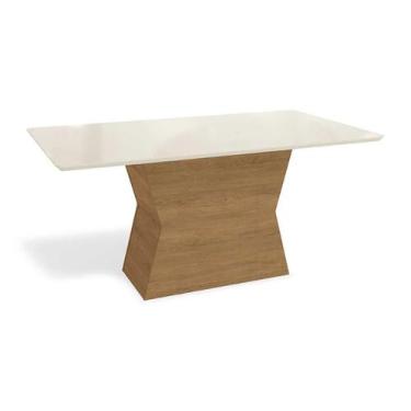 Imagem de Mesa p/ Cozinha Tilia c/ Tampo Madeirado c/ Vidro 160x90cm Freijó/Off 