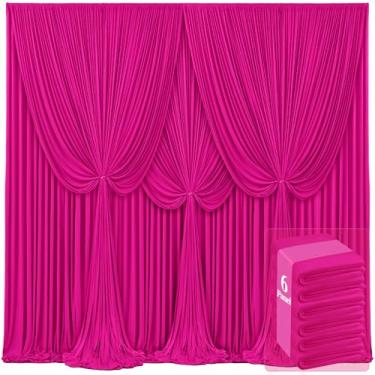 Imagem de 6 painéis de cortinas de fundo rosa choque para festa de casamento sem rugas, cortinas de tecido, decorações de tecido, foto fúcsia para recepção de palco, fotografia de chá de bebê, 9 m (L) x 3,7 m