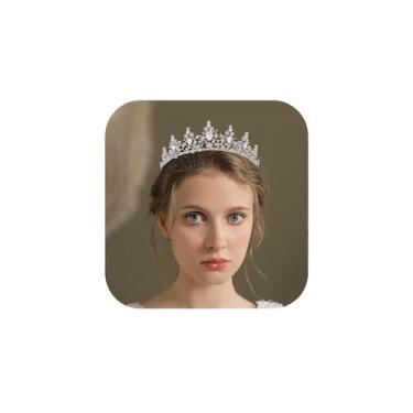 Imagem de Crysdue Tiara feminina de strass com coroa de rainha, tiara de casamento de cristal brilhante para noiva, aniversário, baile de quinze anos, festa de Halloween, Metal, Cristal