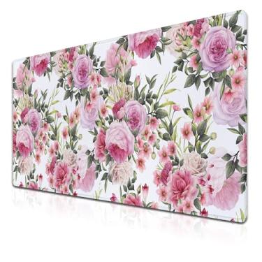 Imagem de Samgula Tapete de mouse com teclado, rosa, tapete de mesa para mulheres, extra grande, acessórios de escritório, mouse pad fixe, base de borracha antiderrapante 89,9 cm x 39,9 cm para escritório,