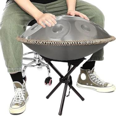 Imagem de Tambor Handpan de 22 polegadas, instrumento de percussão de tom de 9/10/12 notas 432 Hz/440 Hz com tripé de tambor, tambor de língua de aço para iniciantes e jogadores profissionais, SILVER_