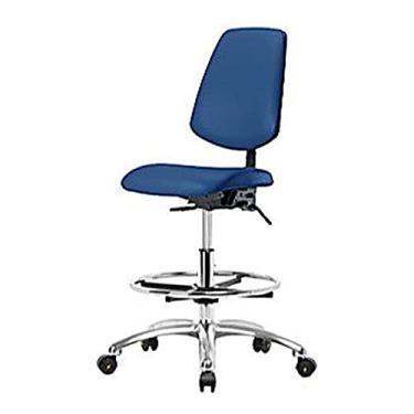 Imagem de Thomas 1163T47 Cadeira de vinil ESD com altura média para banco com encosto médio, base cromada, sem inclinação, braços ajustáveis, sem anel de pé, deslizamento ESD, azul