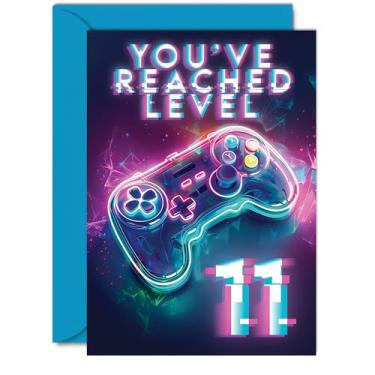 Imagem de Cartões de aniversário de 11º jogador para meninos e meninas - You've Reached Level 11 - Cartão de feliz aniversário de 11 anos para filho, filha, sobrinha, neto, sobrinha, neto, A5, onze, décimo