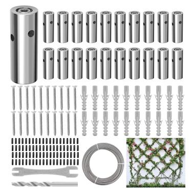 Imagem de RiaYer 20 Conjuntos de Cubos Cilíndricos, Sistema de Kits de Treliça de Parede, Treliça de Arame para Plantas Trepadeiras Ao Ar Livre, com Cabo de Aço de 98 Pés X 1/8", Sistema de Treliça de Cabo de A