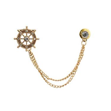 Imagem de A N KINGPiiN Broche de lapela para homens roda dourada com colar de pedra clipe colar corrente broche broche fantasia camisa tachas acessórios masculinos, Metal