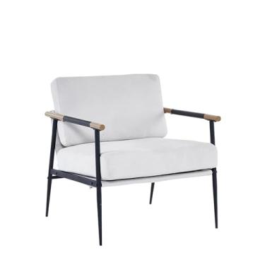 Imagem de SPOFLYINN Cadeira de Acento Moderno, Poltrona de Lazer Retrô com Almofada Acolchoada Extra Macia Cadeiras de Braço Assentos Móveis de Sala de Estar Branco Tamanho Único