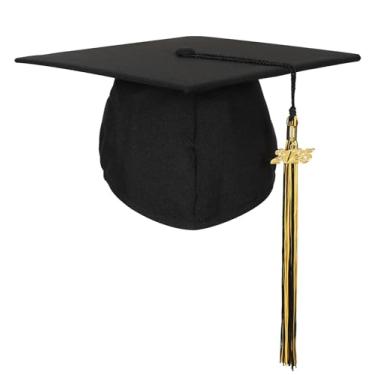 Imagem de Newrara Boné de formatura unissex fosco adulto com borla, preto/preto e dourado, 9"x 9"'