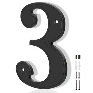 Imagem de Números de casa 3, Emotionlite 12,7 cm liga de zinco vintage números de casa para fora e dentro, preto, 4 x parafusos 2 x espaçadores, 1 pacote