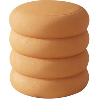Imagem de Banqueta estofada de tecido otomano com base giratória invisível pufe para pés para quarto, sala de estar, jardim, varanda, penteadeira, escritório (cor: rosa), laranja, grande