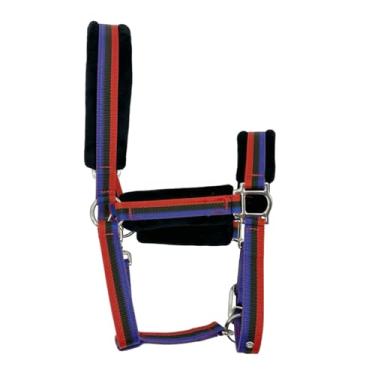 Imagem de BIGANTTOW Cabresto de corda ajustável para cavalo, coleira de cabeça de equitação com ferragens de cetim, evita fricções, ajuste ajustável cor vermelha M