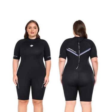 Imagem de JSNORKLET Roupa de mergulho plus size para mulheres, 3 mm com zíper nas costas, neoprene para mergulho, snorkeling, surfe, natação