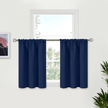 Imagem de BGment Cortinas de café azul marinho para janela pequena de 61 cm de comprimento - Cortinas de meia janela com bolso para varão para persianas blackout privacidade para cozinha e banheiro, 2 painéis
