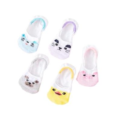 Imagem de chanstore Meias curtas para estudantes primavera e verão cor sólida tipo barco respirável invisível meias - Little Yellow Duck is Completamente Invisível - 5 pares/bolsa