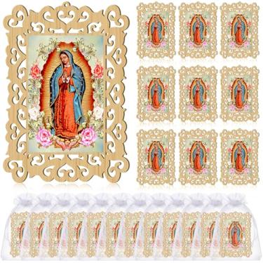 Imagem de Quelay Molduras de madeira de Nossa Senhora de Guadalupe com sacos de presente de organza para lembrancinhas de batismo para convidados de primeira comunhão, presente católico, Recuerdos De Bautizo,