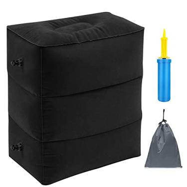 Imagem de Travesseiro de descanso para os pés de viagem, inflável portátil com bomba de mão dupla, almofada ajustável de três camadas de altura para descanso de pés em aviões, carros, ônibus, trens, escritório para dormir em viagens longas