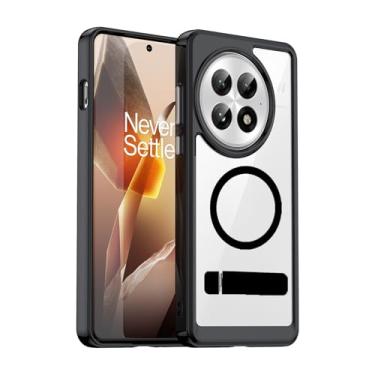 Imagem de Hiooloon Capa magnética transparente para OnePlus 13 compatível com MagSafe, suporte bidirecional integrado [suporte horizontal e vertical] capa resistente magnética transparente e slim fit (preto)