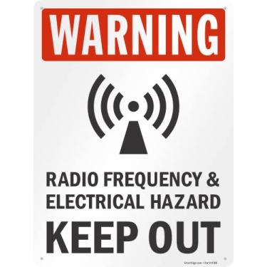 Imagem de SmartSign 61 x 45 cm Aviso - Radiofrequência e perigo elétrico, Keep Out" placa de metal, alumínio laminado à prova de ferrugem de 80 mm, vermelho, preto e branco