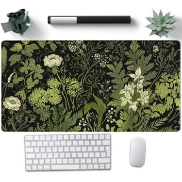 Imagem de Nasdalgias Tapete de mesa floral verde escuro vintage estético tapete de mouse pad preto grande para jogos 2GG mesa completa laptop computador teclado tapete feminino acessórios de mesa de escritório