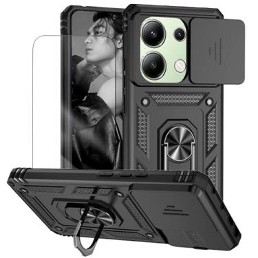 Imagem de Capa para Redmi Note 13 Pro 4G e Xiaomi Poco M6 Pro 4G 6.67inch Capinha | com 2 peças de protetor de tela temperado com janela deslizante da câmera e suporte para telefone incluídos - Preto