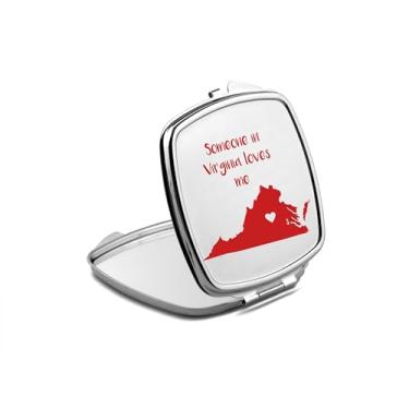 Imagem de SpreadPassion Someone in Virginia Loves Me Espelho compacto, espelho fotográfico, espelho de maquiagem de viagem pequeno espelho portátil, espelho de bolso portátil, ideia de aniversário (1, quadrado)