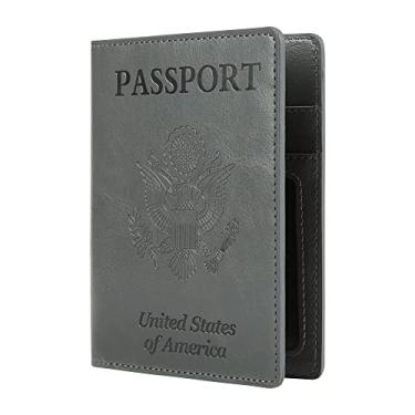Imagem de Cynure Capa de Couro para Passaporte com Porta-Cartões de Vacina CDC Combo para Homens e Mulheres, Cinza, Compacto