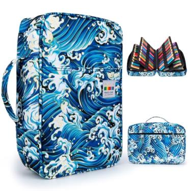 Imagem de YOUSHARES Estojo para lápis de cor com 300 slots - organizador de estojo para caneta com prático envoltório e zíper, suporte multicamadas para lápis de cor prismacolor e caneta de gel (ondas