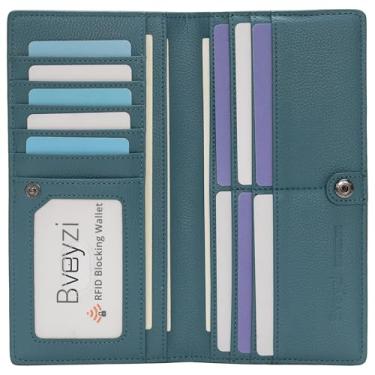 Imagem de Carteira feminina de couro legítimo ultrafina com bloqueio de RFID para cartões de crédito (, Lake Blue, s