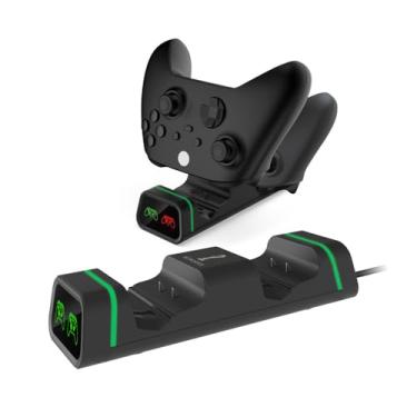 Imagem de Carregador Duplo C/Led Compatível Com Controle X~box Series Ou Xbox One C/ 2 Baterias + 4 Tampas