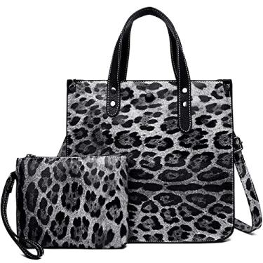 Imagem de Downupdown 2 peças/conjunto feminino Leopardo estampa animal Couro PU Bolsa de mão feminina Bolsa de ombro Bolsa carteiro conjunto de bolsa, Clássico, Preto, One_Size