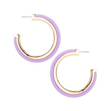 Imagem de Brincos de argola de acrílico e metal boêmio para mulheres - Brincos de argola de resina lucita de acetato - lindas cores - 50 mm de diâmetro - banhado a ouro 14K - leve - caixa de presente incluída,