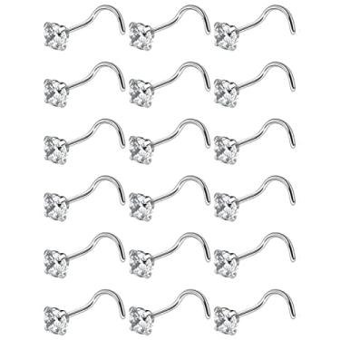 Imagem de Uzgtvy Piercing de nariz 18G, 20G, 22G, com zircônia cúbica, aço cirúrgico 316L, parafuso reto em forma de L, piercing de nariz para mulheres, homens, meninas, zircônia, 1,5 mm, 2 mm, 2,5 mm, 3 mm, 20 peças, Cristal Strass, Zircônia cúbica