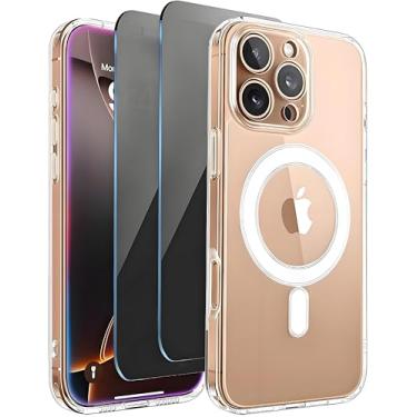 Imagem de TXXO Capa magnética para iPhone 16 Pro Max transparente compatível com MagSafe, com protetor de tela de privacidade X2 [proteção da câmera] capa fina feminina à prova de choque para iPhone 16 ProMax