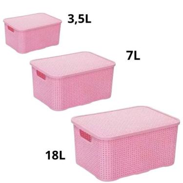 Imagem de Kit Caixa Organizadora 18L + 7L + 3,5L Rosa - Monte Libano - Monte Líb