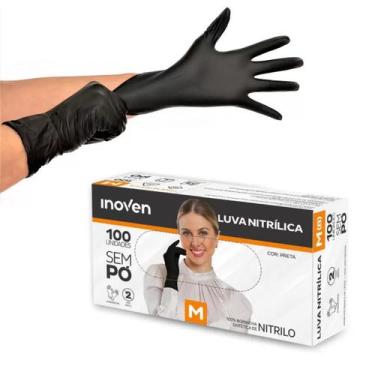 Imagem de Luvas Descartáveis Nitrílicas Inoven Preta com 100 Unidades P M G, Pre