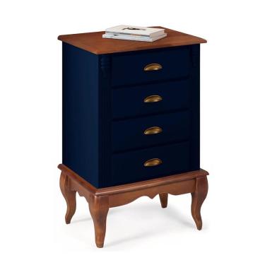 Imagem de Mesa de Cabeceira 4 Gavetas Pés Luiz XV Hannover 60817 - Azul Petróleo/Imbuia Glazer