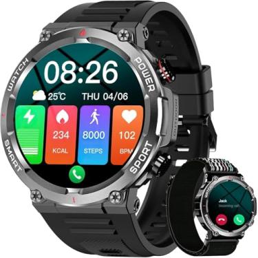 Imagem de Smartwatch Militar Masculino,Relógio Inteligente com Chamadas,Tela HD de 1.39",2 Alças,100+ Modos Esportivos,Resistente à Água e Compatível com iOS e Android