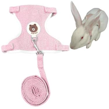 Imagem de Peitoral de coelho, peitoral respirável para caminhar, colete antipuxão, para animais pequenos, coelho, hamster, porquinho-da-índia, chinchila, furão, gatinho (rosa, M)