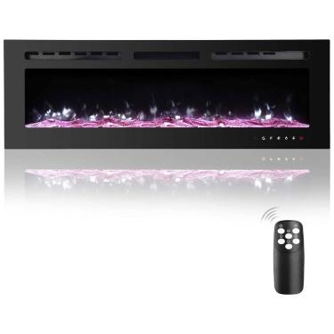 Imagem de Lareira Elétrica de Embutir A54x127L Digital, Luz LED, Chamas Multicolorida e Temporizador, 1500W, 110v, HOMAJOR, Preto