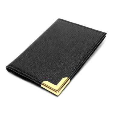 Imagem de Porta Cartão Carteira Slim Pequena em Couro Legitimo Metal Dourado Roa