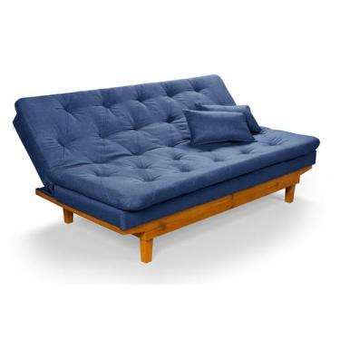 Imagem de Sofá Cama Caribe em Linho Base Madeira Essencial Estofados,  Azul