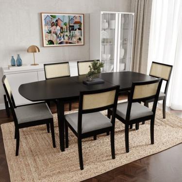 Imagem de Conjunto Mesa Extensível Oval 6 Cadeira Madeira Maciça Encost