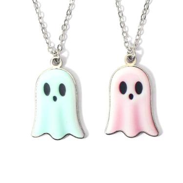 Imagem de MANZHEN 1 par de colar Best Friends com design fofo, presente de dia dos namorados, filhote, fantasma, sol e lua, design Bff para 5, 45 cm, aço inoxidável, sem pedra preciosa, 18 Inches, Aço