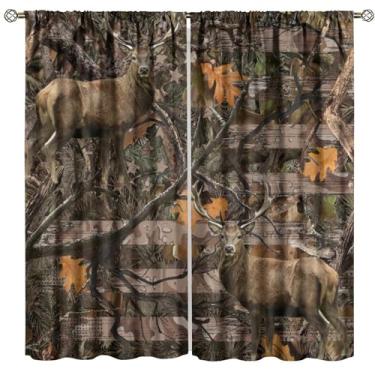 Imagem de Cortinas blackout de veado camuflado floresta floresta musgo vida selvagem bandeira americana floresta camuflagem caça chalé campo cabana para sala de estar quarto cortinas de janela 106,7 cm L x 160